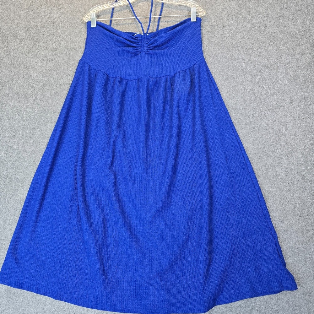 H&M Pleated Halter Neck Trumpet Dress Womens Large Blue Crinkled Flowing Drape